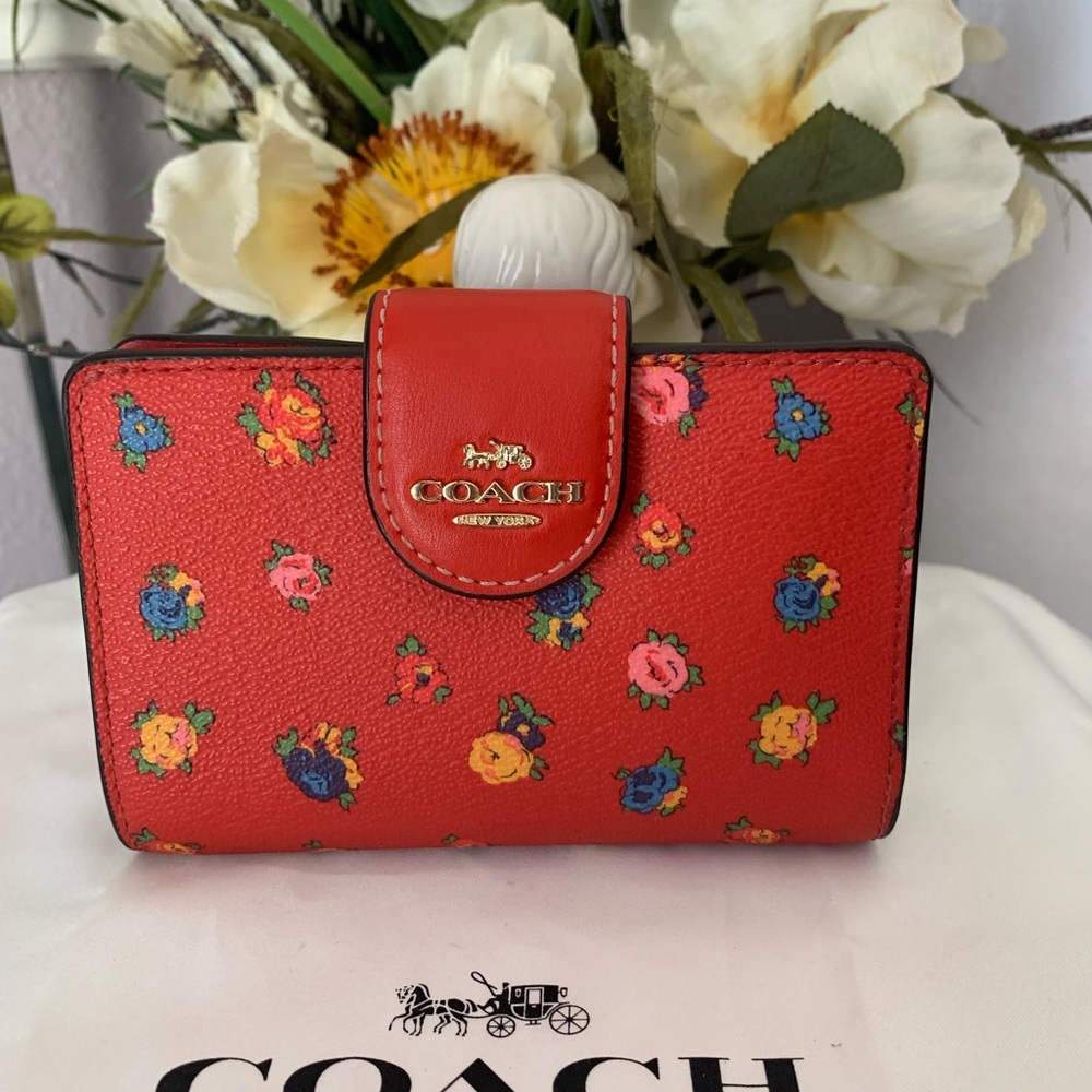 NWOT COACH MEDIUM CORNER ZIP WALLET WITH MINI VINTAGE ROSE PRINT - Picture 2 of 7
